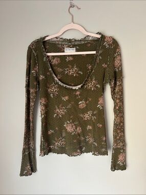 NWOT Free People We The Free Clover Printed Thermal Long Sleeve Shirt